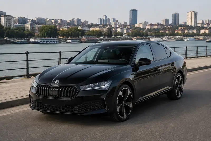 Crna Škoda Superb iz Stella rent a car flote u Beogradu